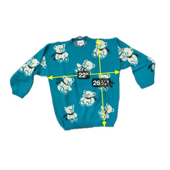 Vintage Teal Teddy Bear Sweater Classic Tee Essentials Womens Size Medium - Picture 7 of 9